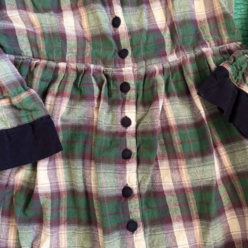 Vintage 90s Dress 16 Purple Green Plaid Flannel Contrast Collar Maxi S. Roberts - Picture 15 of 15